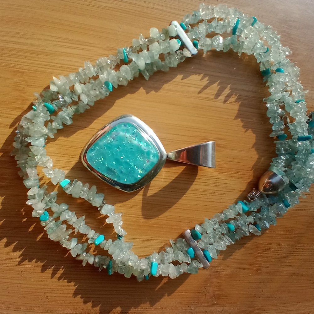 JAY KING DTR AQUAMARINE NECKLACE AND DICHROIC GLASS  PENDANT 925 STERLIN… - Picture 13 of 13